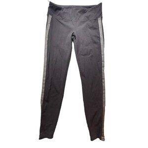 Athleta Leggings Women Brown Track Tux Tight Metro Velvet Stripe Sz LT Zip Ankle